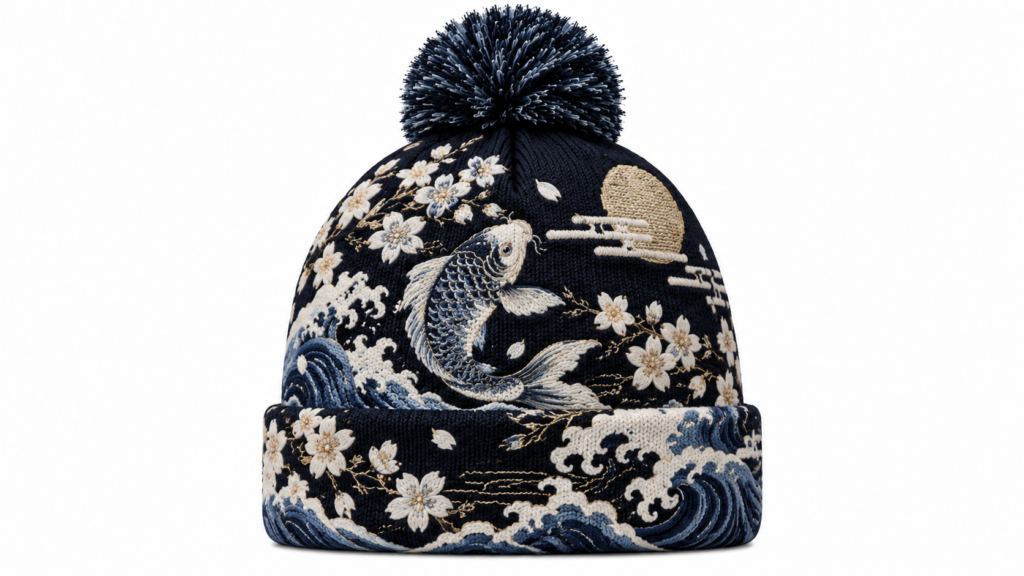 japanischer koi und kirschblüten beanie