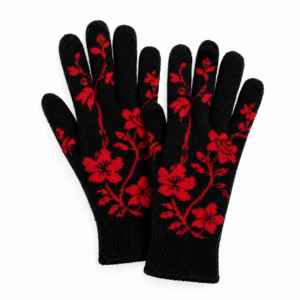 Home schwarze strickhandschuhe mit rotem blumenmuster